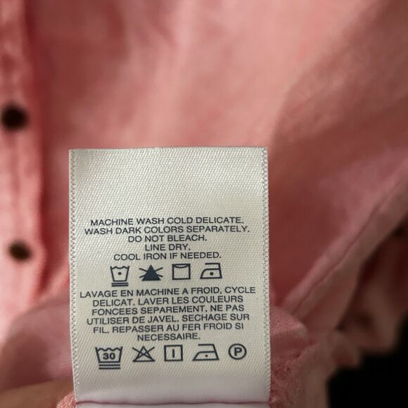 Lands' End Top Size Large 100% Linen Button Up Long Sleeve Pink Shirt Women's - Picture 6 of 7